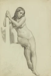 Vrouwelijk naakt op een krukje